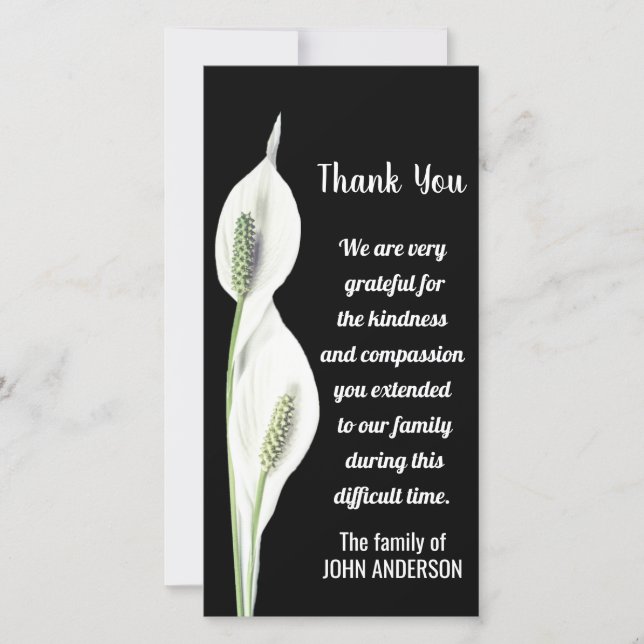 Sympati Tack Memorial White Lily Flower Card Kort (Framsida)