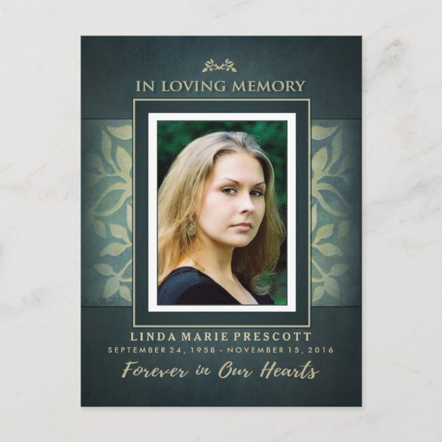 Sympati tack turkos guld blad postkort vykort (Framsida)