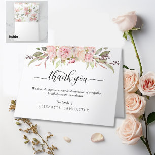 Sympati Tackkort,  Rosa Blommigt Funeral Tack Kort