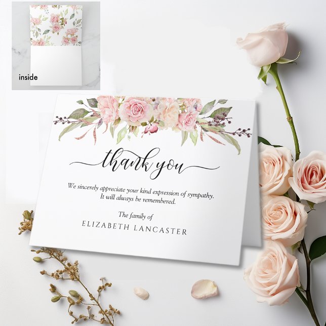 Sympati Tackkort,  Rosa Blommigt Funeral Tack Kort (Skapare uppladdad)
