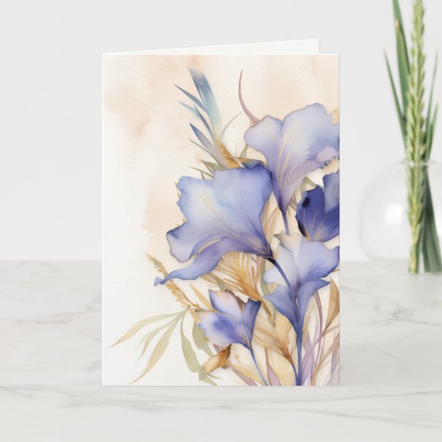 Sympati Tacksamhet Akvarell Iris Blommor Kort (Framsida)