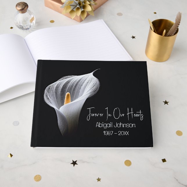 Sympati Vit Calla Lily Minnesgudstjänst Gästböcker (Framsida Öppen)