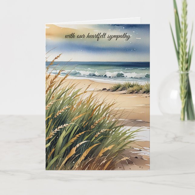 Sympati Watercolor Beach Grass and Ocean Scene Kort (Framsida)