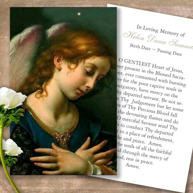 Sympatiskort för Änglar Memorial Prayer Visitkort (Forever in our hearts, celebration of life, in loving memory of, prayer cards for bereavement)
