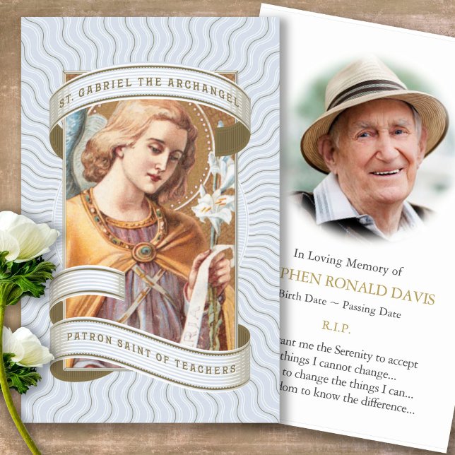 Sympatiskort för den katolska St Gabriel Prayer Visitkort (catholic, religious, celebration of life, in loving memory of, prayer cards for bereavement)