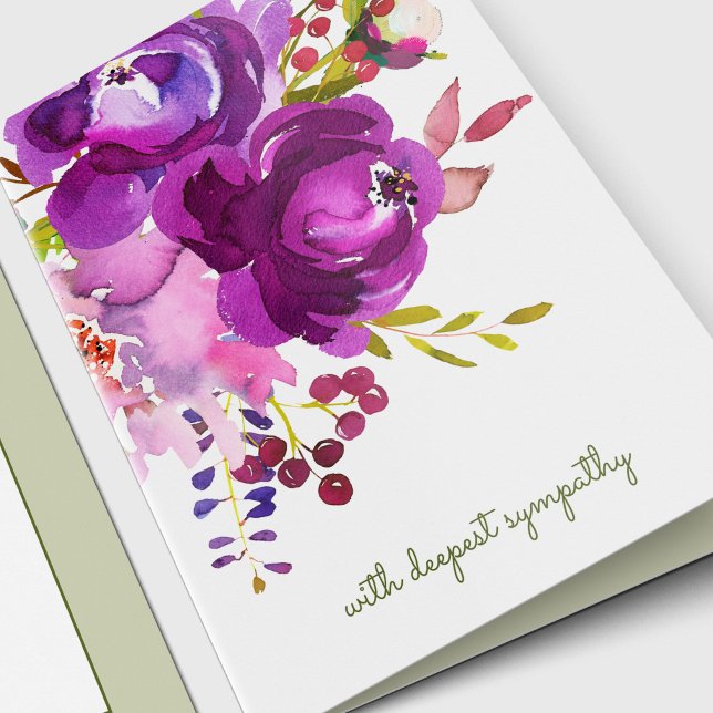 Sympatkort för elegant Lila Blommigt  Kort (Memorial Bereavement Watercolor Purple Bouquet Sympathy Card )