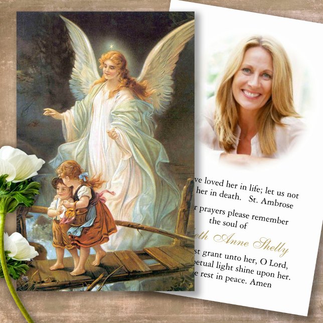 Sympatkort för funktionsförlust Angel Memorial Pra Visitkort (Forever in our hearts, celebration of life, in loving memory of, prayer cards for bereavement)