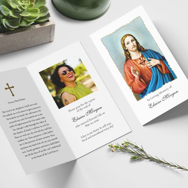 Sympatkort för Helig Heart Prayer Kort (catholic, religious, celebration of life, in loving memory of, prayer cards for bereavement)