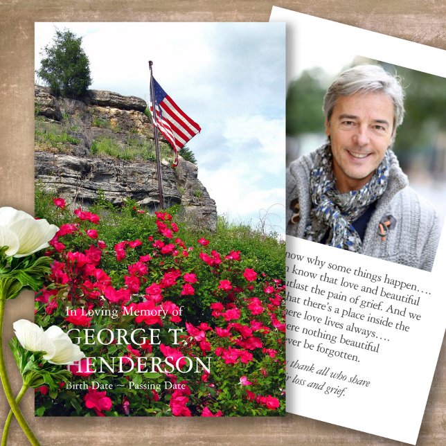 Sympatkort för vanliga Flagga och blommor Visitkort (military sympathy card, military prayer cards, funeral prayer card, death, military funeral cards)