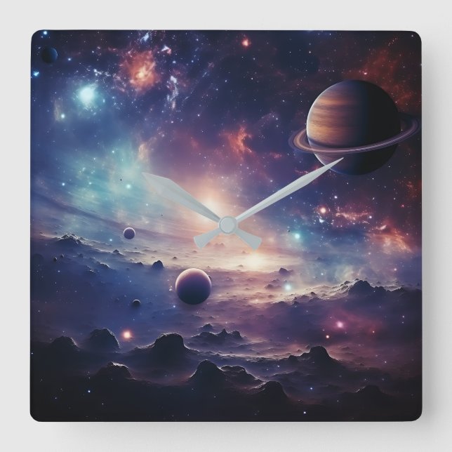 Symphony för Space Galaxy Wall Clock Fyrkantig Klocka (Framsida)