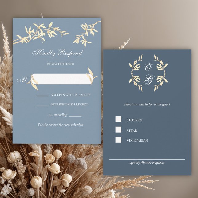 Symphony för tidslös Blommigt i blå Bröllop OSA Kort (Skapare uppladdad)