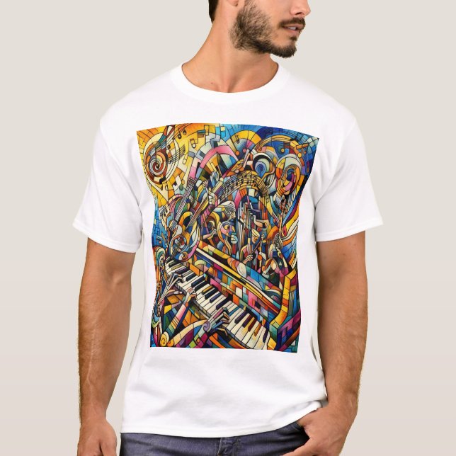Symphony of Färg: Abstrakt Musical Art T Shirt (Framsida)