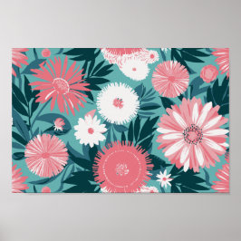 Symphony på kraftig rosa och vit Blommigt Poster
