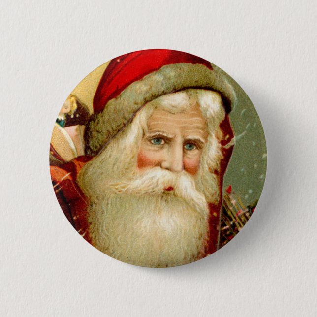 Synad Santa för vintage blått jul Knapp (Framsida)