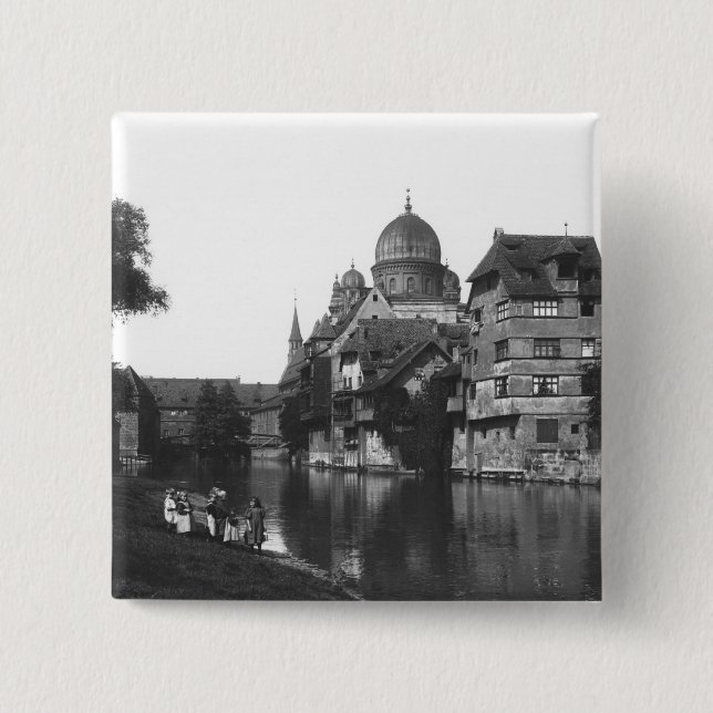 Synagogan på Nuremberg, c.1910 Knapp (Framsida)