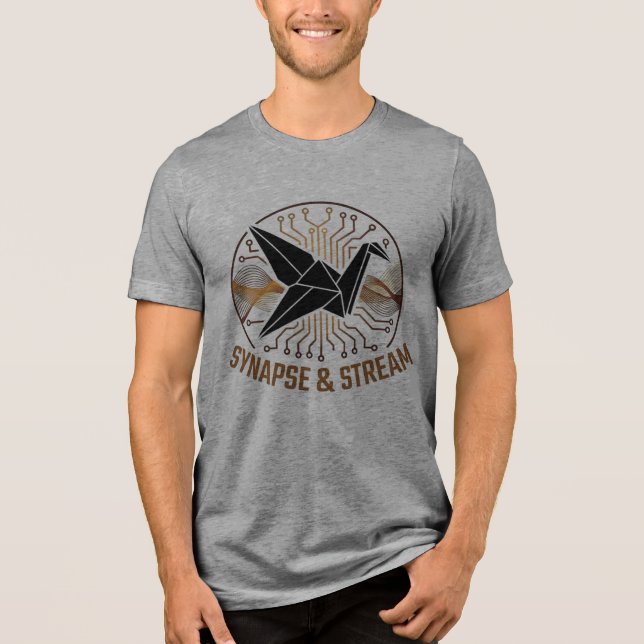 Synapse & Stream Origami Crane Tech T-Shirt (Framsida)