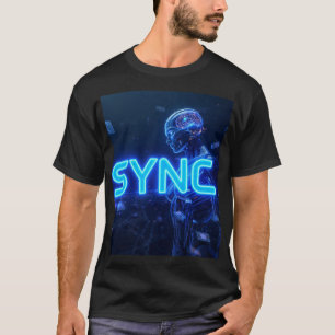 SYNC - Mänsklig hjärna AI Cyberpunk Neonblå Teknol T Shirt