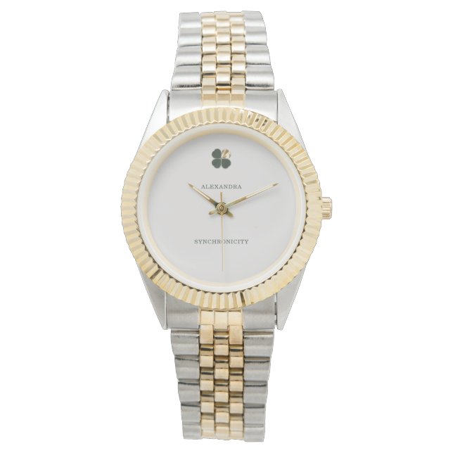 Synchronicity Gold Clover Personalized Luxe Watch Armbandsur (Framsida)
