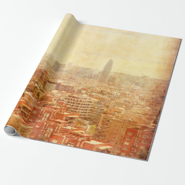 Synen på Barcelona i grunge och retro stil. barce Presentpapper (Utrullad)