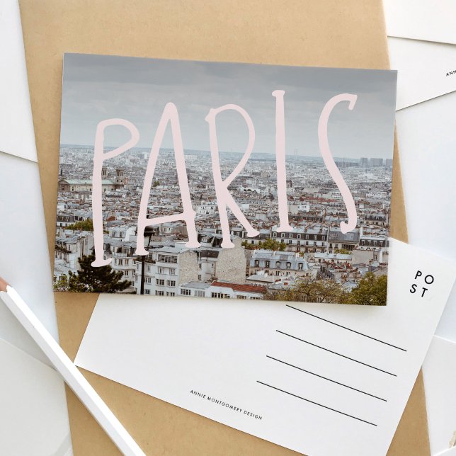 Synen på Paris Hand Lettered-vykort Inbjudan Vykort (Paris hand-lettering photography travel postcard.)