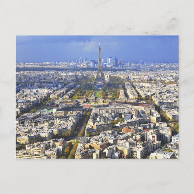 Synen på Paris med Eiffel Torn och La Defense Vykort (Framsida)
