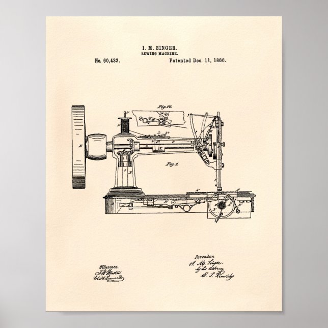 Syning av Maskin 1866 Patent Art Old Peper Poster (Framsidan)
