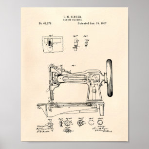 Syning av Maskin 1867 Patent Art Old Peper Poster