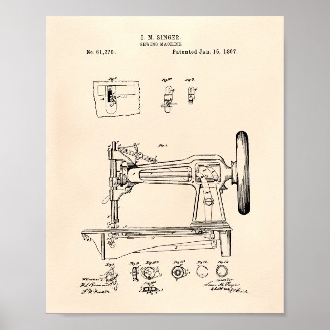 Syning av Maskin 1867 Patent Art Old Peper Poster (Framsidan)