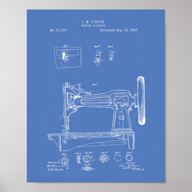 Syning av Maskin 1867 Patentbild Poster (Framsidan)