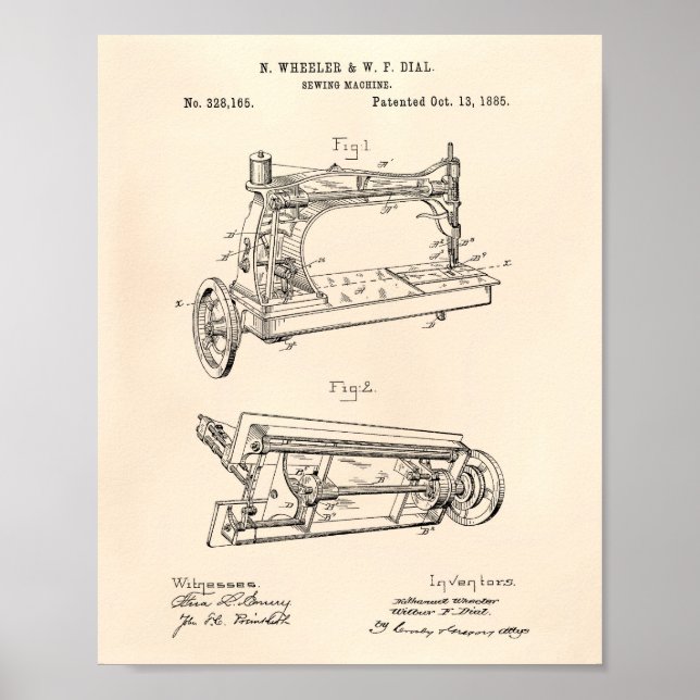 Syning av Maskin 1885 Patent Art - Gamla paret Poster (Framsidan)