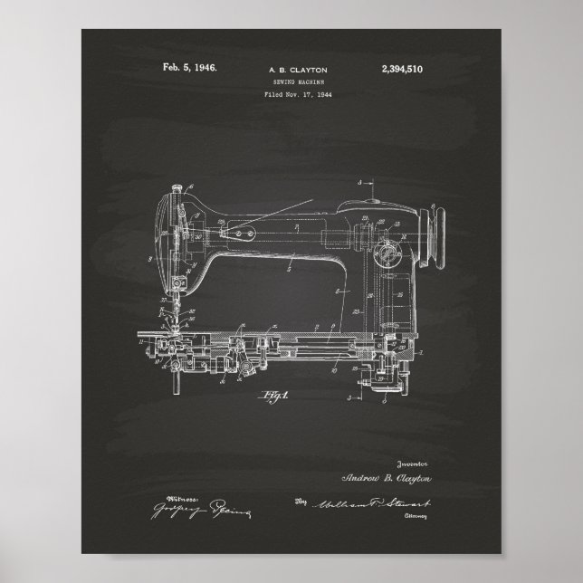 Syning av Maskin 1946 Patent Art Chalkboard Poster (Framsidan)