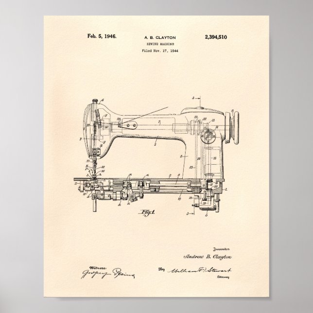 Syning av Maskin 1946 Patent Art Old Peper Poster (Framsidan)