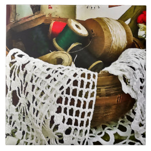 Syning Basket med tråd och Snöre Kakelplatta