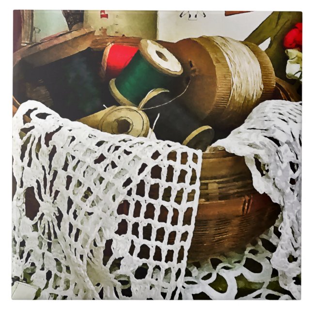 Syning Basket med tråd och Snöre Kakelplatta (Framsidan)