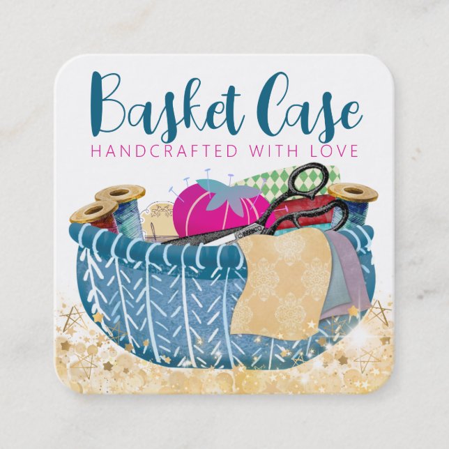 Syningsnotationer Sjöspänningsmaskor i basket squ Fyrkantigt Visitkort (Framsida)