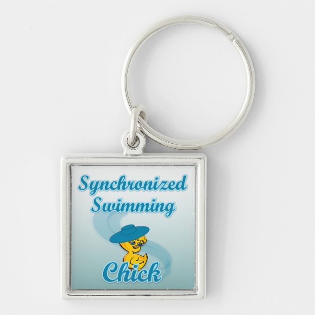 Synkroniserad simmande Chick nr 3 Fyrkantig Silverfärgad Nyckelring (Framsidan)