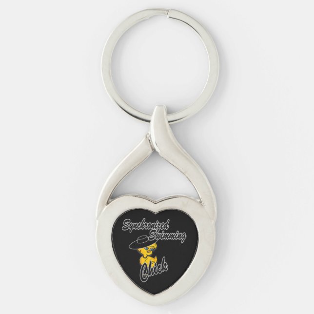 Synkroniserad simmande Chick nr 4 Twisted Heart Silverfärgad Nyckelring (Framsidan)