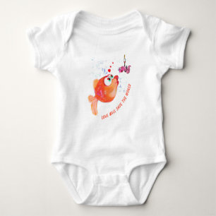 Synlig Baby Bodykostym med Lycklig fisk och Mask T Shirt