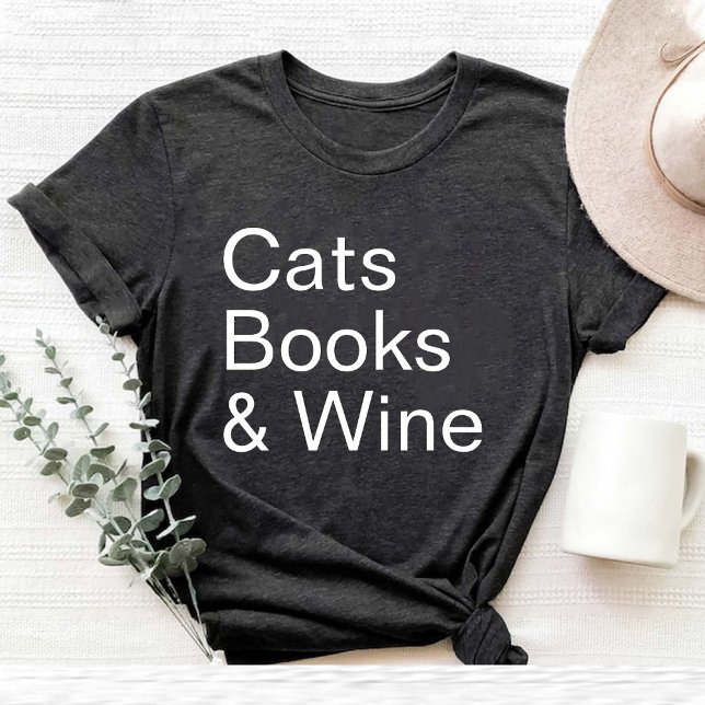 Synlig Cats Bokar och Vin Älskare mamma svart T Shirt (Funny Cats Books and Wine Lover mom black T-Shirt)
