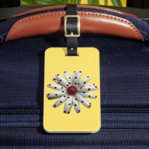 Synlig Retro 60s Röd prickad Daisy blomma Bagagebricka