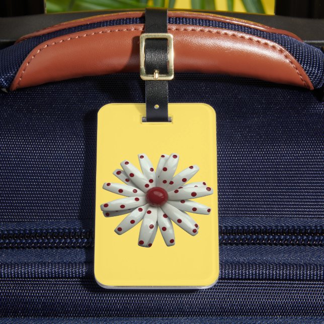 Synlig Retro 60s Röd prickad Daisy blomma Bagagebricka (Framsida Insitu 2)