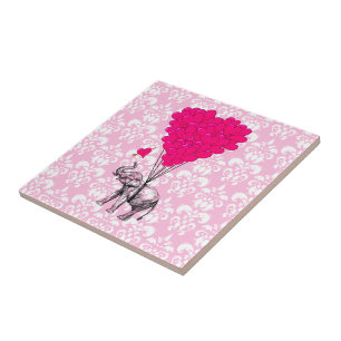 Synlig söt elefant och rosa damm kakelplatta