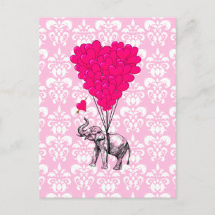 Synlig söt elefant och rosa damm vykort