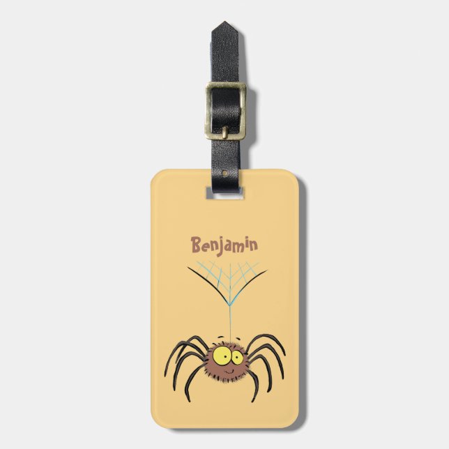 Synlig söt fluffy spider-tecknad bagagebricka (Vertikal Framsida)