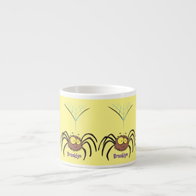 Synlig söt fluffy spider-tecknad espressomugg (Framsidan)