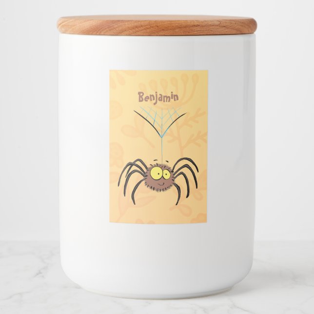 Synlig söt fluffy spider-tecknad mat etikett (Framsida)