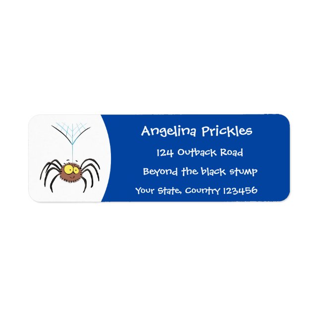 Synlig söt fluffy spider-tecknad returadress etikett (Framsidan)