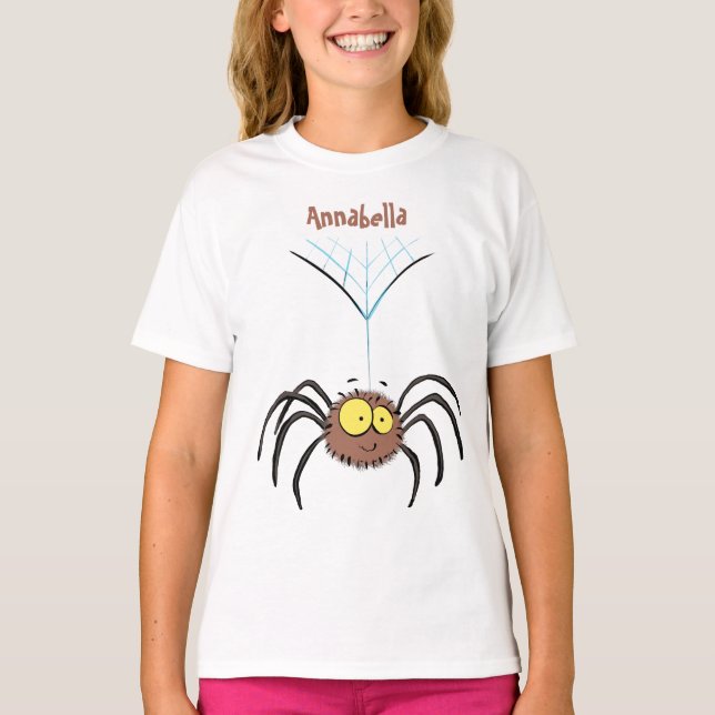Synlig söt fluffy spider-tecknad t shirt (Framsida)