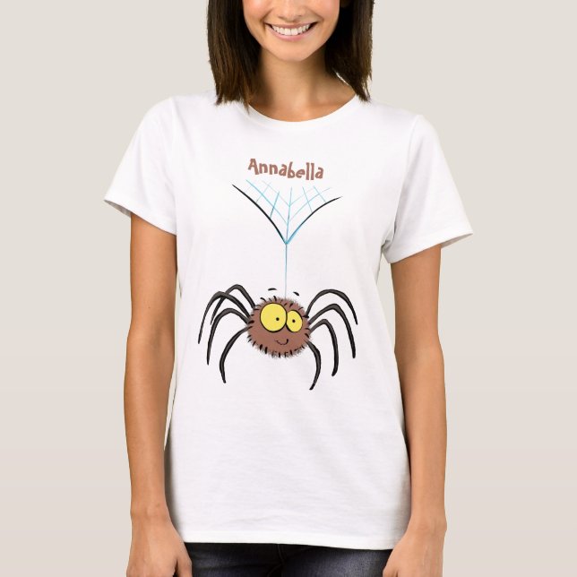 Synlig söt fluffy spider-tecknad t shirt (Framsida)