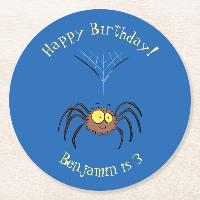 Synlig söt fluffy spider-tecknad underlägg papper rund (Framsidan)